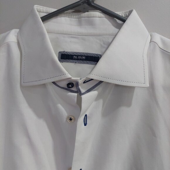 Pal Zileri Men's Button-down Dress Shirt 18 1/2 46 White 100% Cotton Italy - Picture 2 of 12